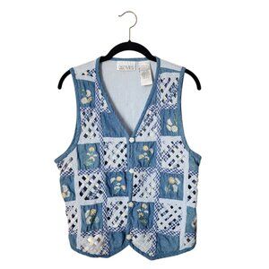 CASEY & MAX VINTAGE 90's denim patchwork floral vest size M‎